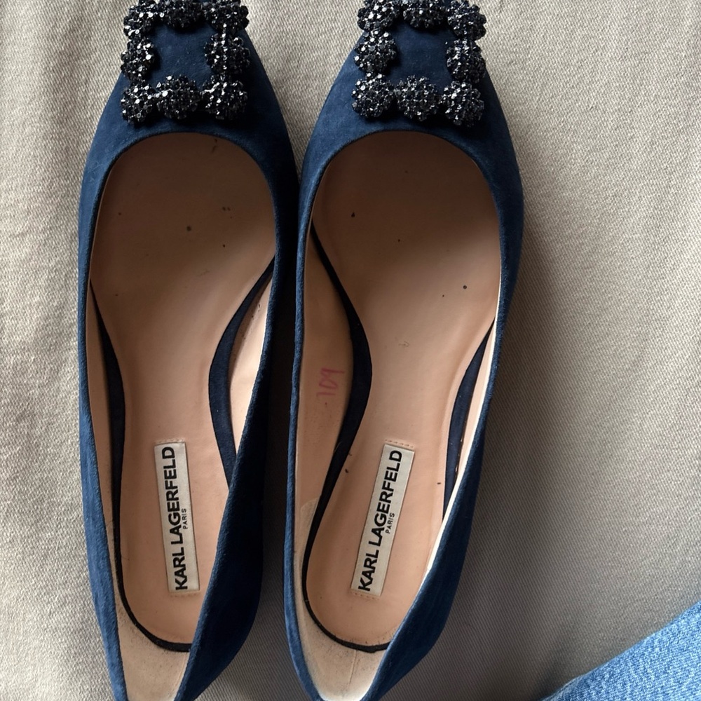 Karl Lagerfeld Women's Dark Blue Embellished Flats